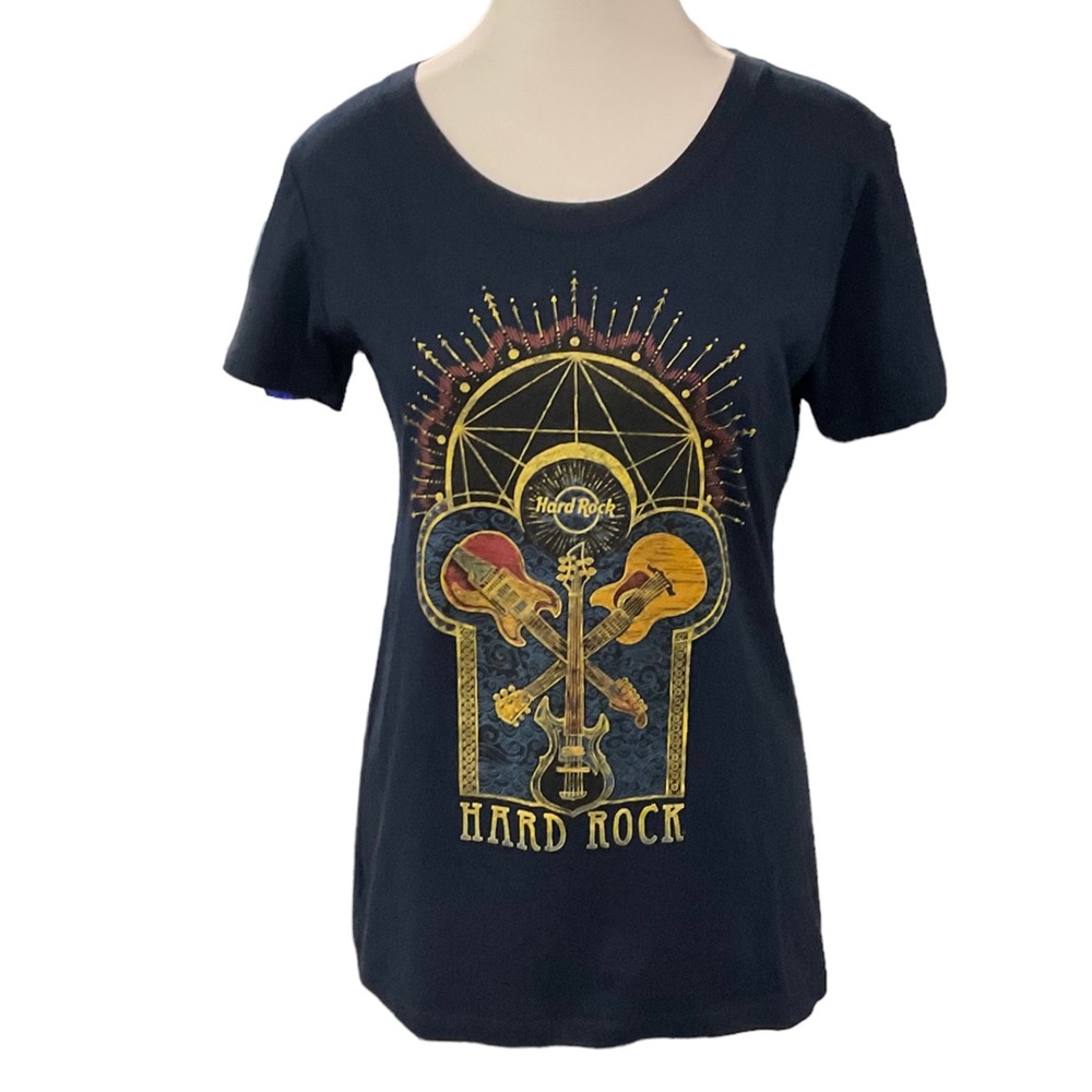 Hard Rock Graphic Triple Guitar T-Shirt Womens Sz L